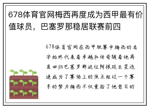 678体育官网梅西再度成为西甲最有价值球员，巴塞罗那稳居联赛前四
